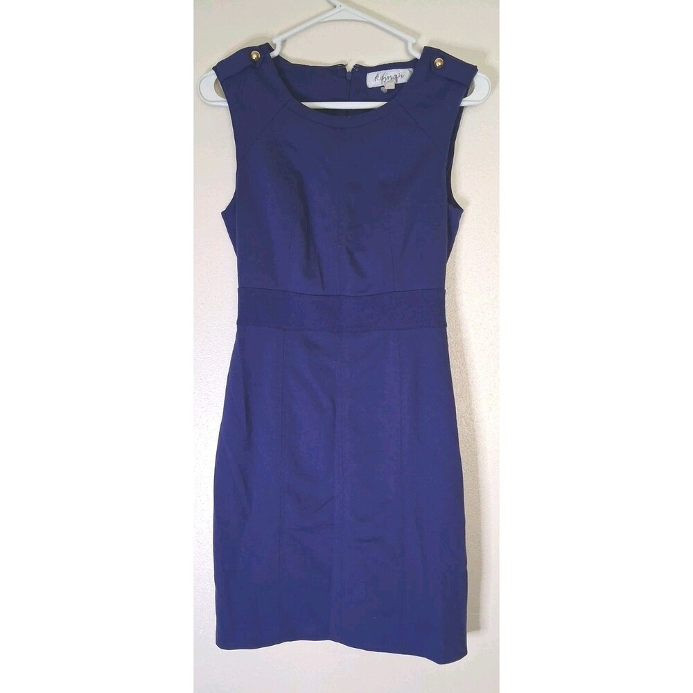 Reynah Couture Royal Blue Sheath Dress Small S Gold Button Shoulder...